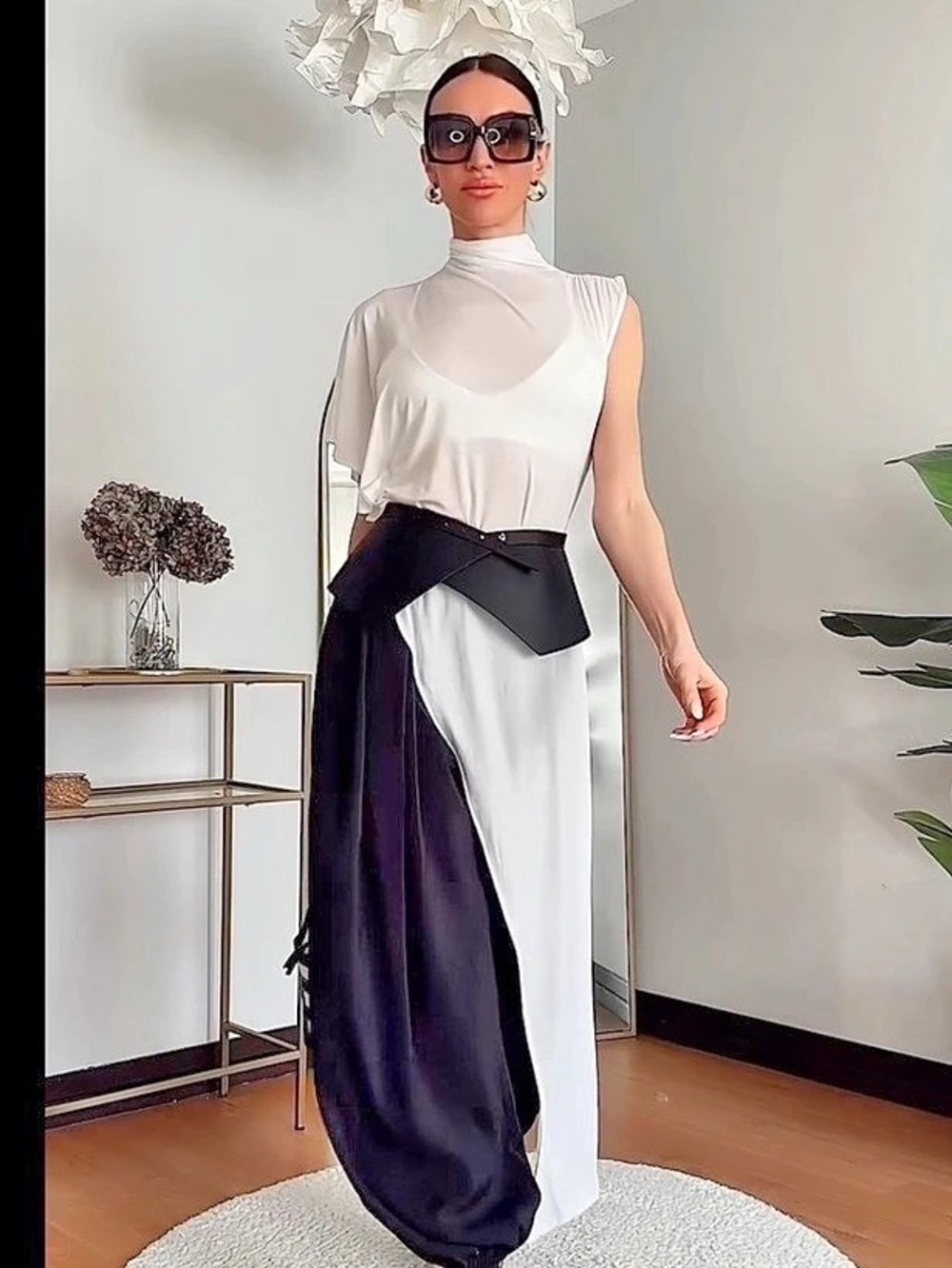 Zara Asymmetric Tunic Top Color Block White